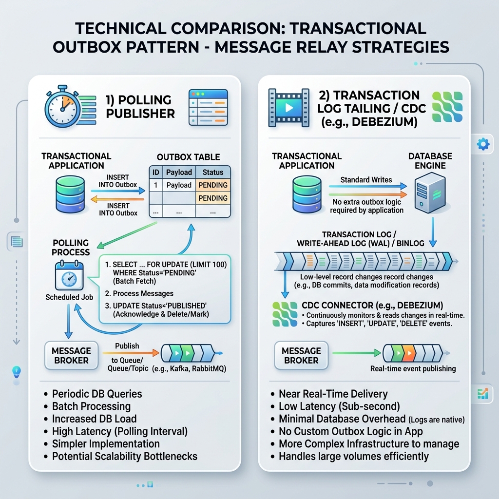 Technical Comparison of Polling Publisher vs Change Data Capture Debezium for Outbox Pattern