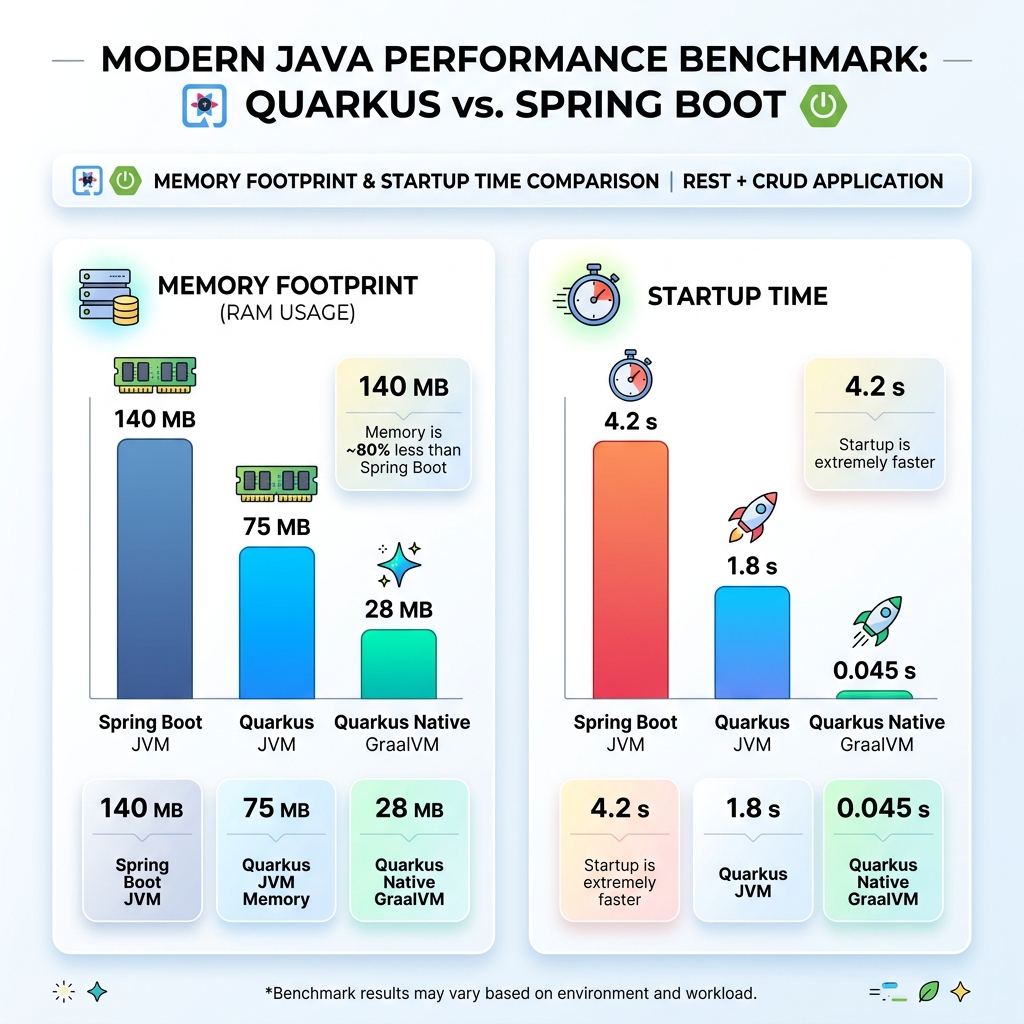 Infografik zu Quarkus vs. Spring Boot-Leistungsbenchmarks